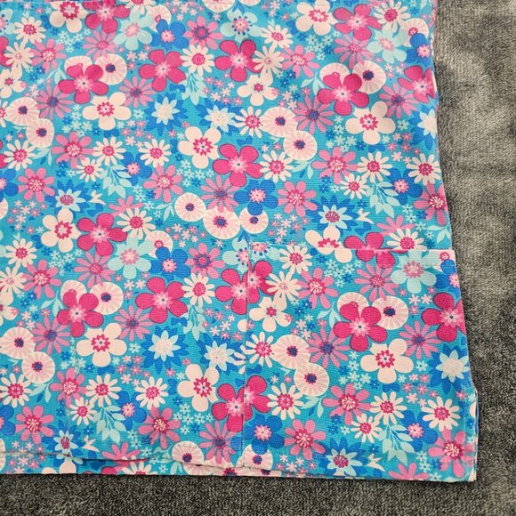 Ready 2 Wear Medical Scrub top womens large blue pink floral print nurse SS - Picture 5 of 15